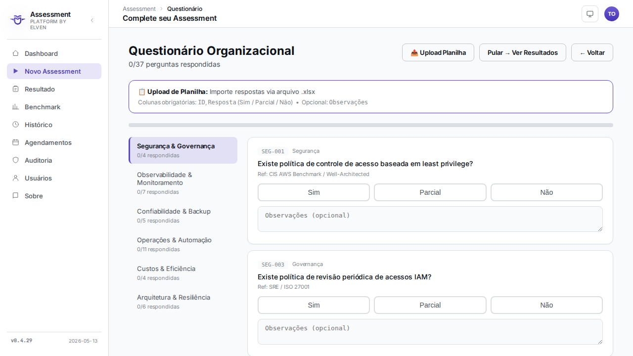Questionário organizacional