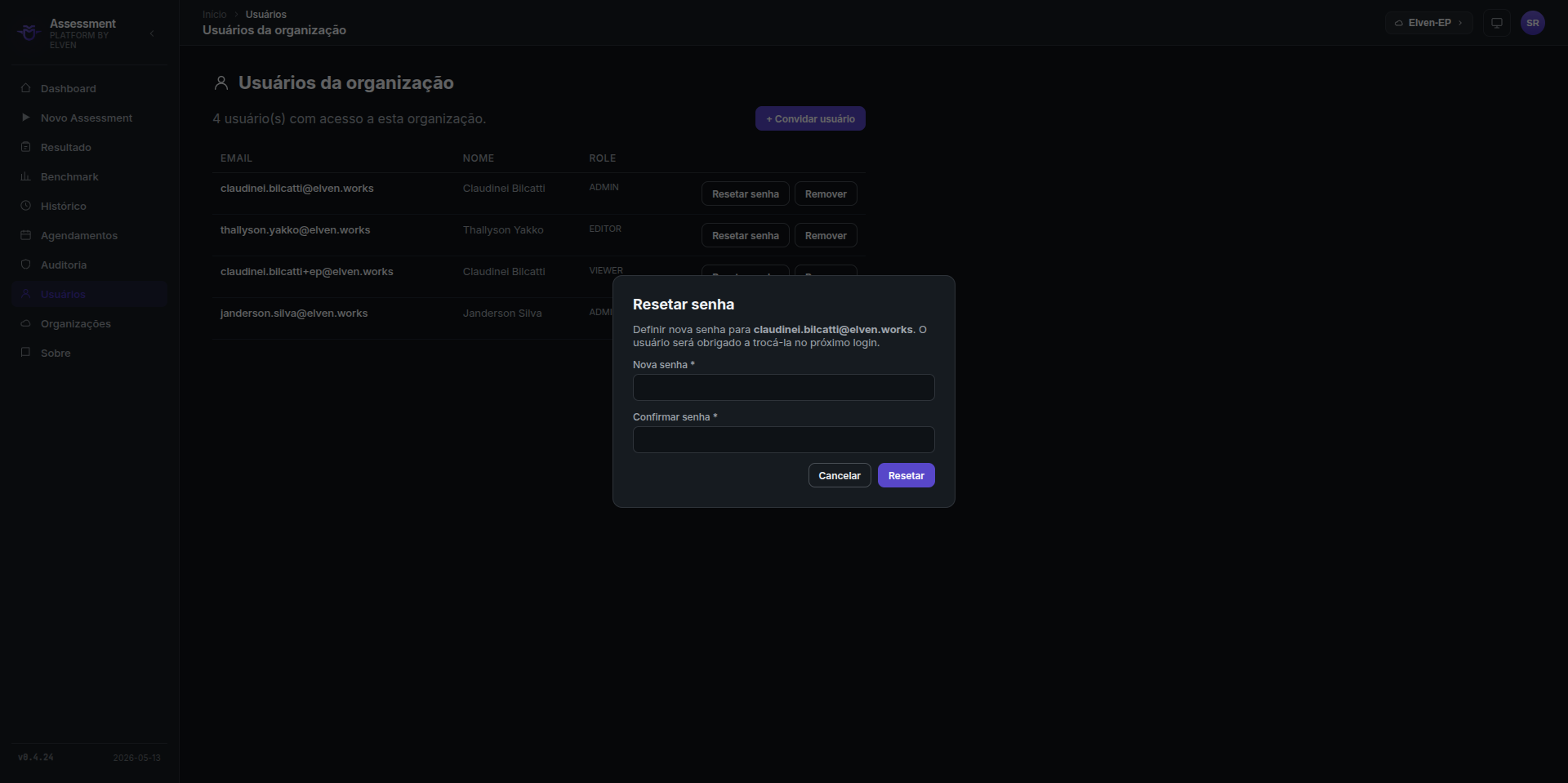 Reset de senha